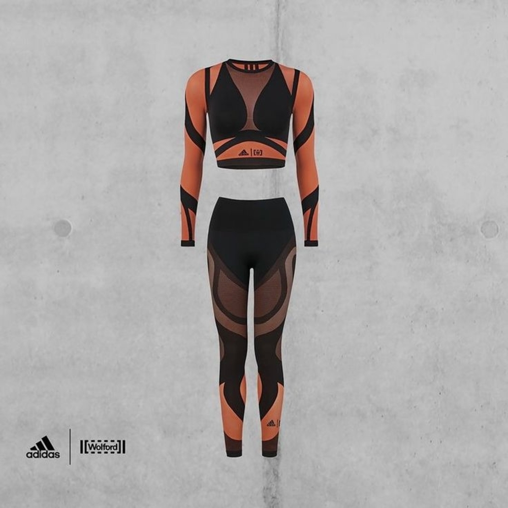 Wolford x adidas Black and Orange Seamless Leggings & Bodysuit set